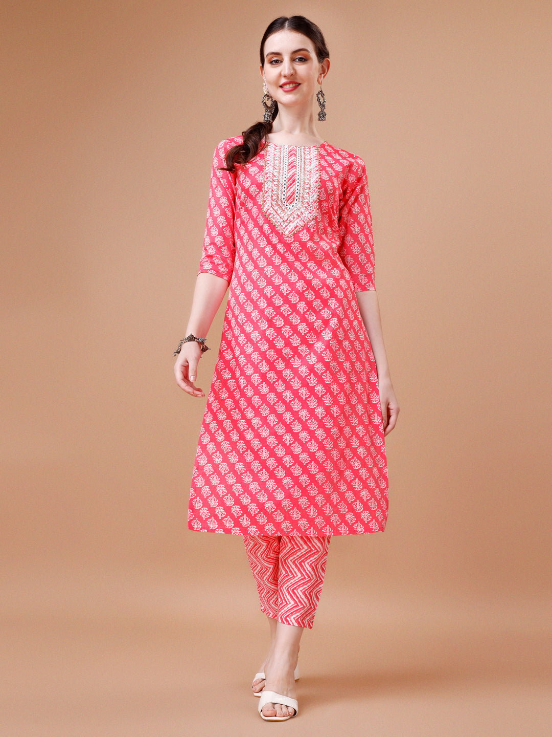 Embroidered & Floral Printed Kurta With Pant & Dupatta, Multicolor - Hiral Fashion