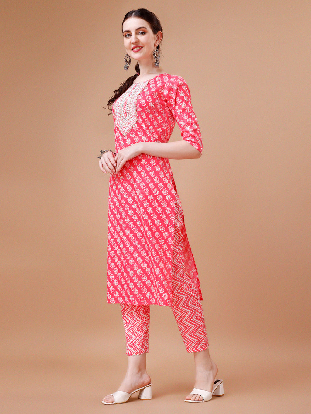 Embroidered & Floral Printed Kurta With Pant & Dupatta, Multicolor - Hiral Fashion