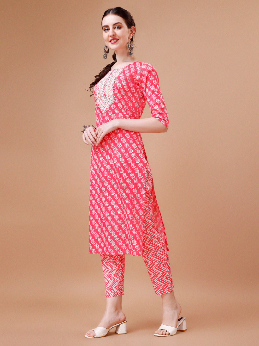 Embroidered & Floral Printed Kurta With Pant & Dupatta, Multicolor - Hiral Fashion