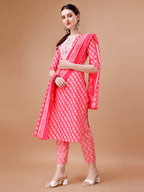 Embroidered & Floral Printed Kurta With Pant & Dupatta, Multicolor - Hiral Fashion