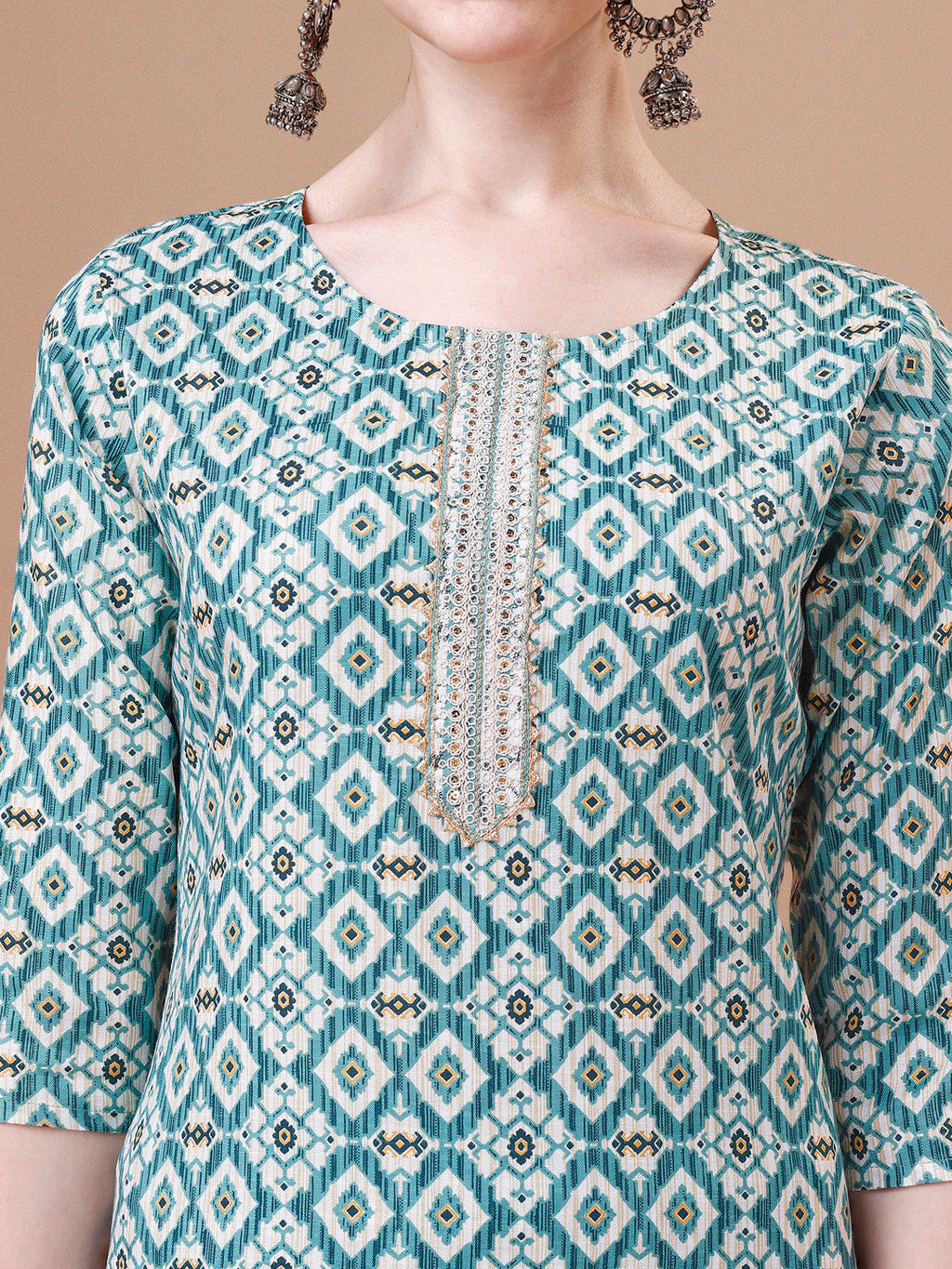 Printed & Lace Yoke Embroidered Kurta With Pant & Dupatta, Multicolor - Hiral Fashion - Distacart