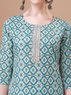 Printed & Lace Yoke Embroidered Kurta With Pant & Dupatta, Multicolor - Hiral Fashion - Distacart