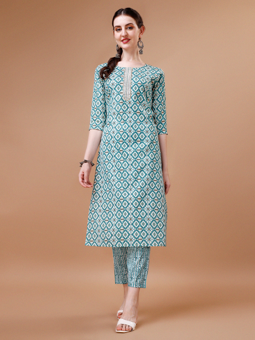 Printed & Lace Yoke Embroidered Kurta With Pant & Dupatta, Multicolor - Hiral Fashion - Distacart