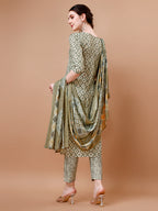 Printed & Lace Yoke Embroidered Kurta With Pant & Dupatta, Multicolor - Hiral Fashion - Distacart