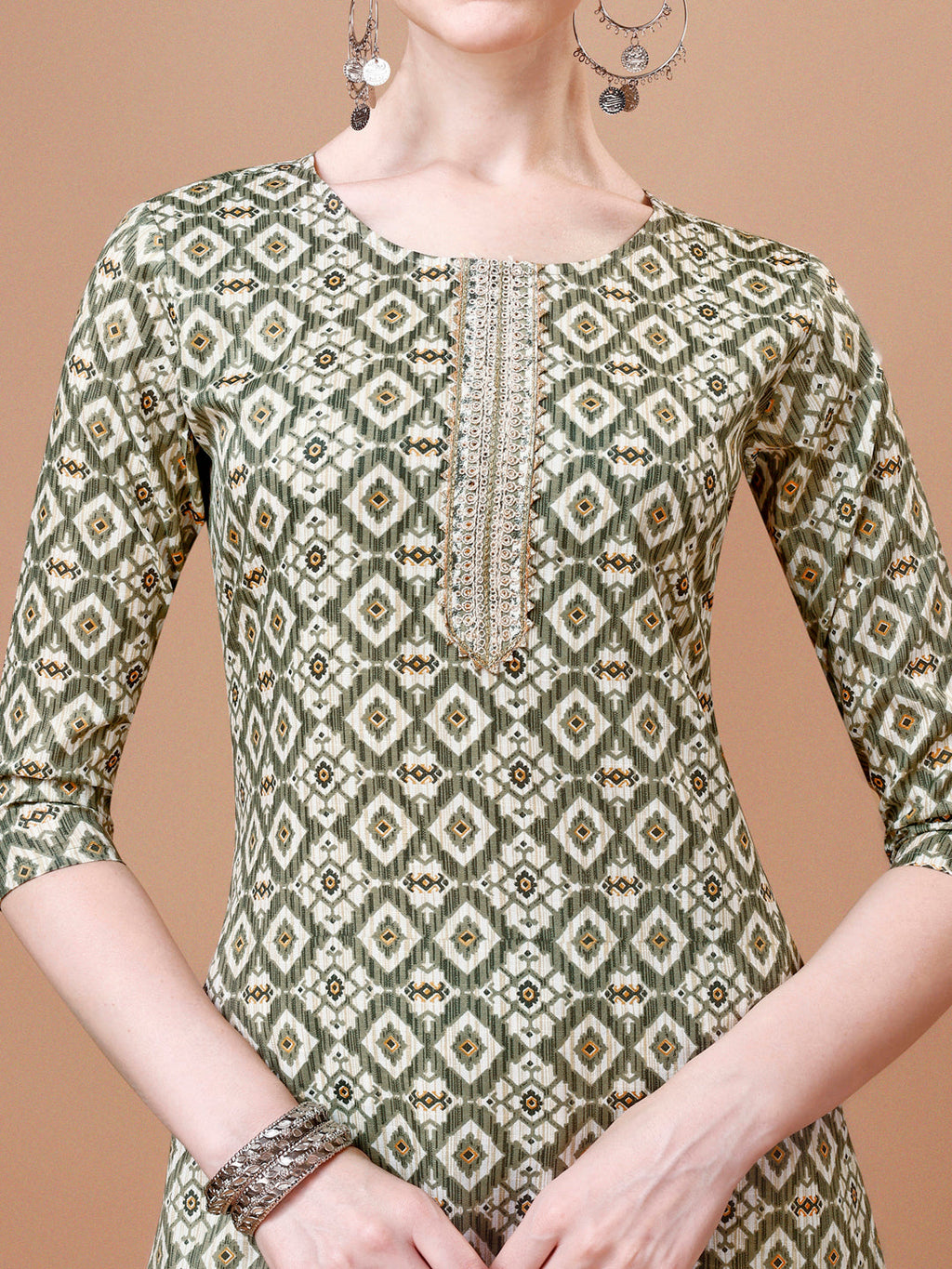 Printed & Lace Yoke Embroidered Kurta With Pant & Dupatta, Multicolor - Hiral Fashion - Distacart