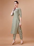 Printed & Lace Yoke Embroidered Kurta With Pant & Dupatta, Multicolor - Hiral Fashion - Distacart