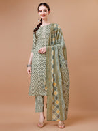 Printed & Lace Yoke Embroidered Kurta With Pant & Dupatta, Multicolor - Hiral Fashion - Distacart