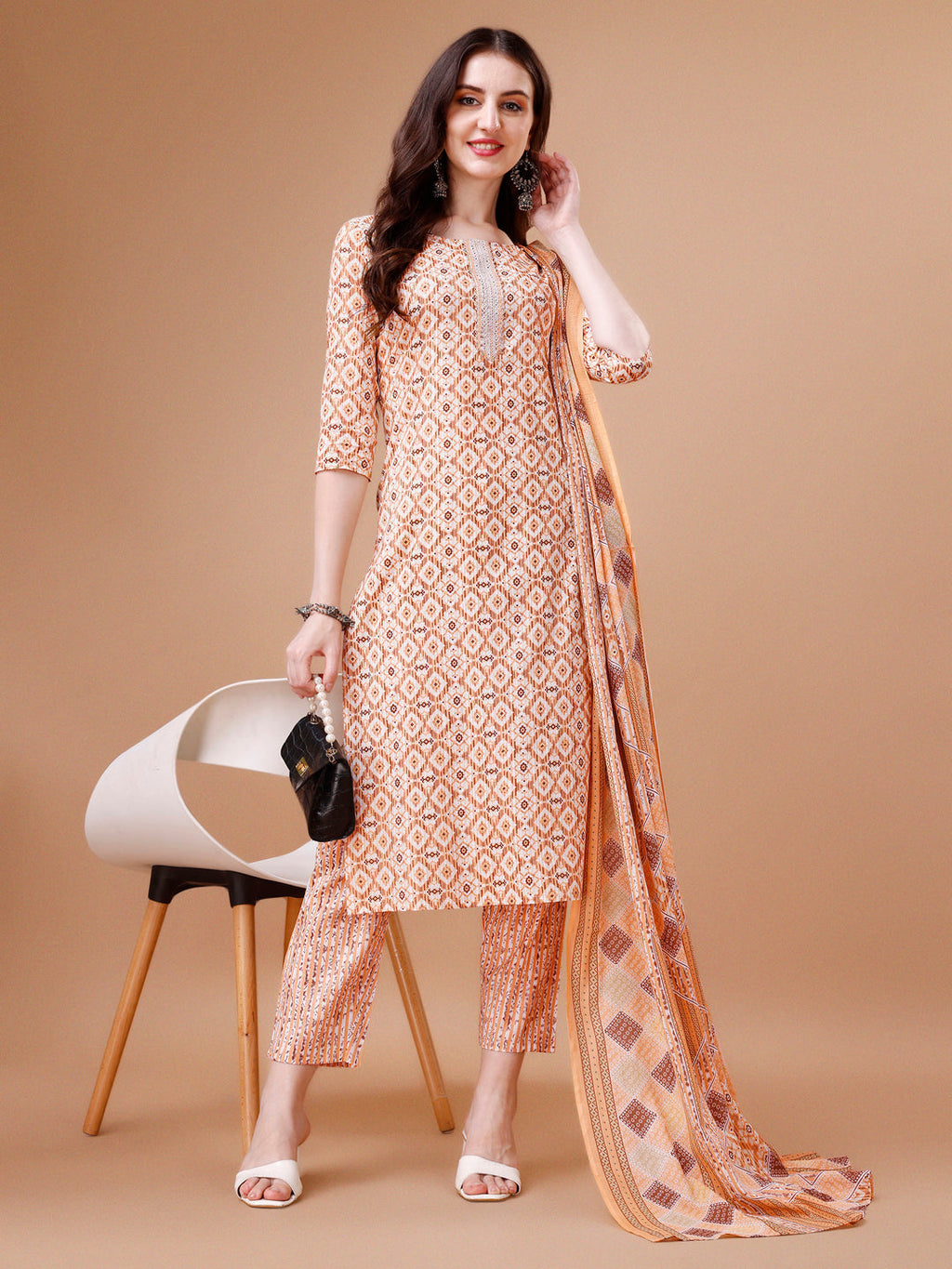 Printed & Lace Yoke Embroidered Kurta With Pant & Dupatta, Multicolor - Hiral Fashion - Distacart