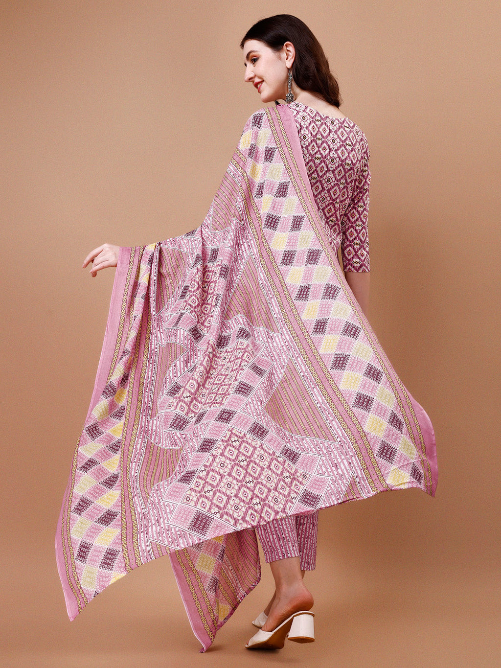 Printed & Lace Yoke Embroidered Kurta With Pant & Dupatta, Multicolor - Hiral Fashion - Distacart