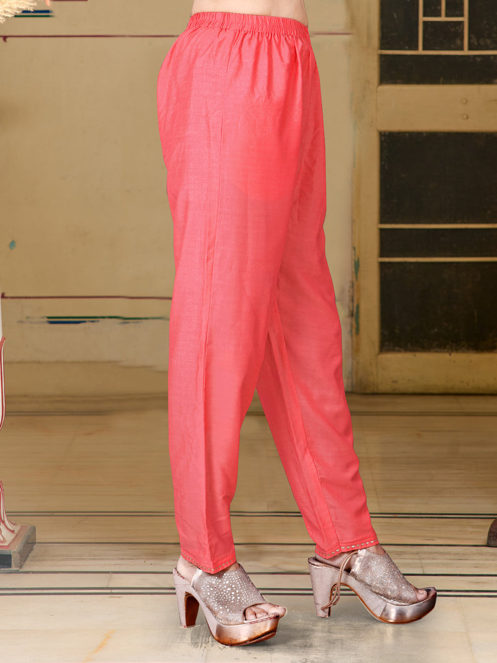 Placement Printed & Embroidered Flared Kurta With Pant & Printed Dupatta, Pink - Hiral Fashion - Distacart