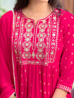 Nyra Cut Embroidered Kurta With Pant & Dupatta, Pink - Hiral Fashion - Distacart