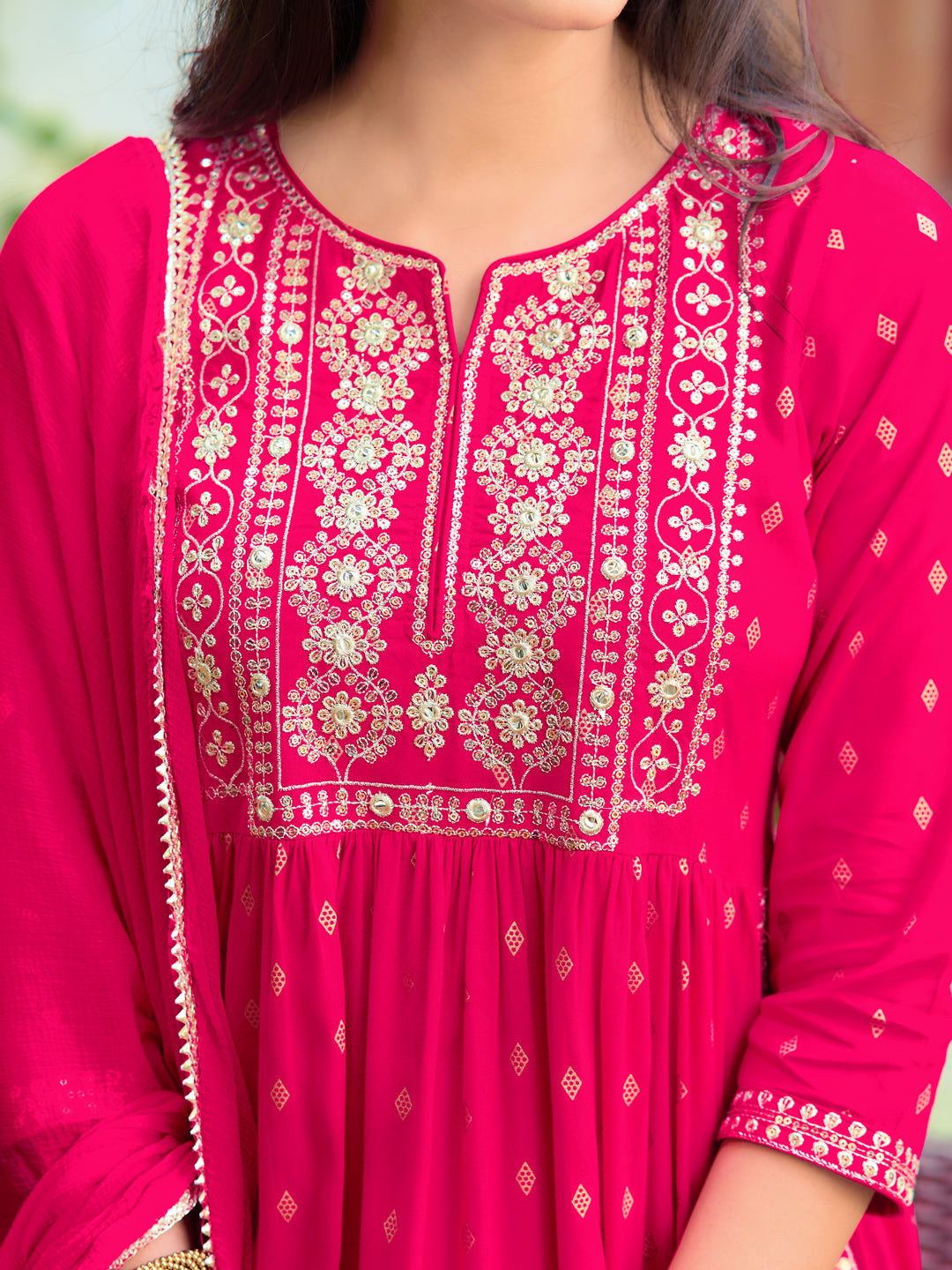 Nyra Cut Embroidered Kurta With Pant & Dupatta, Pink - Hiral Fashion - Distacart