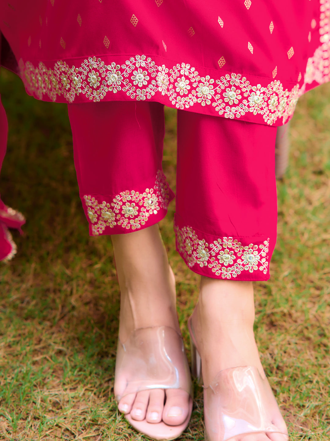 Nyra Cut Embroidered Kurta With Pant & Dupatta, Pink - Hiral Fashion - Distacart