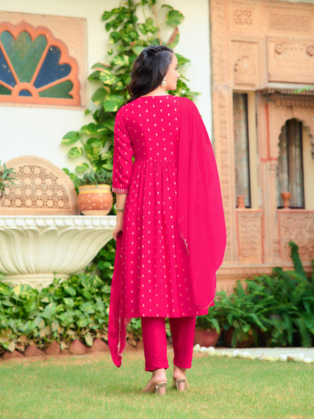 Nyra Cut Embroidered Kurta With Pant & Dupatta, Pink - Hiral Fashion - Distacart