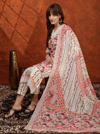 Lace Detailing & Printed Kurta With Pant & Dupatta, Pink - Hiral Fashion - Distacart