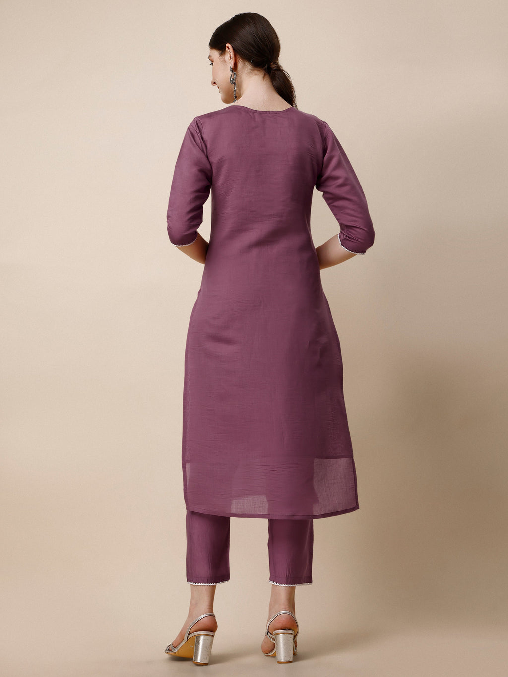 Hand Embroidered Chanderi Kurta With Pant And Dupatta Set, Multicolor - Hiral Fashion - Distacart