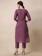Hand Embroidered Chanderi Kurta With Pant And Dupatta Set, Multicolor - Hiral Fashion - Distacart
