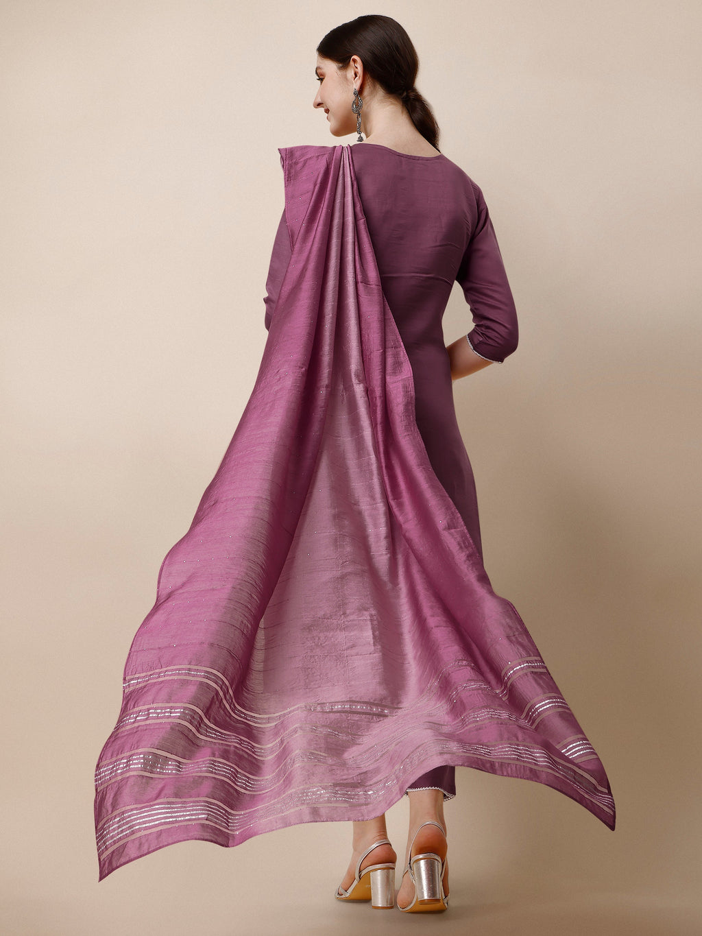 Hand Embroidered Chanderi Kurta With Pant And Dupatta Set, Multicolor - Hiral Fashion - Distacart