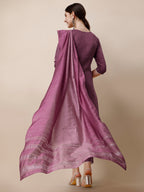 Hand Embroidered Chanderi Kurta With Pant And Dupatta Set, Multicolor - Hiral Fashion - Distacart
