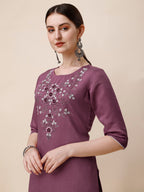 Hand Embroidered Chanderi Kurta With Pant And Dupatta Set, Multicolor - Hiral Fashion - Distacart