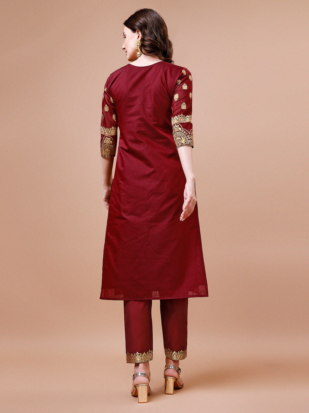 Pure Banarasi Chanderi Jacquard Kurta With Pant & Dupatta Set, Multicolor - Hiral Fashion - Distacart