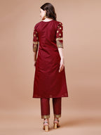 Pure Banarasi Chanderi Jacquard Kurta With Pant & Dupatta Set, Multicolor - Hiral Fashion - Distacart