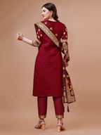 Pure Banarasi Chanderi Jacquard Kurta With Pant & Dupatta Set, Multicolor - Hiral Fashion - Distacart