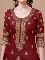 Pure Banarasi Chanderi Jacquard Kurta With Pant & Dupatta Set, Multicolor - Hiral Fashion - Distacart