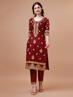 Pure Banarasi Chanderi Jacquard Kurta With Pant & Dupatta Set, Multicolor - Hiral Fashion - Distacart