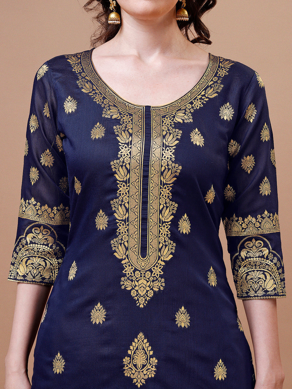 Pure Banarasi Chanderi Jacquard Kurta With Pant & Dupatta Set, Multicolor - Hiral Fashion - Distacart