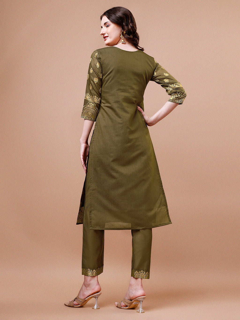 Pure Banarasi Chanderi Jacquard Kurta With Pant & Dupatta Set, Multicolor - Hiral Fashion - Distacart