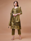 Pure Banarasi Chanderi Jacquard Kurta With Pant & Dupatta Set, Multicolor - Hiral Fashion - Distacart