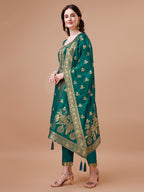 Pure Banarasi Chanderi Jacquard Kurta With Pant & Dupatta Set, Multicolor - Hiral Fashion - Distacart