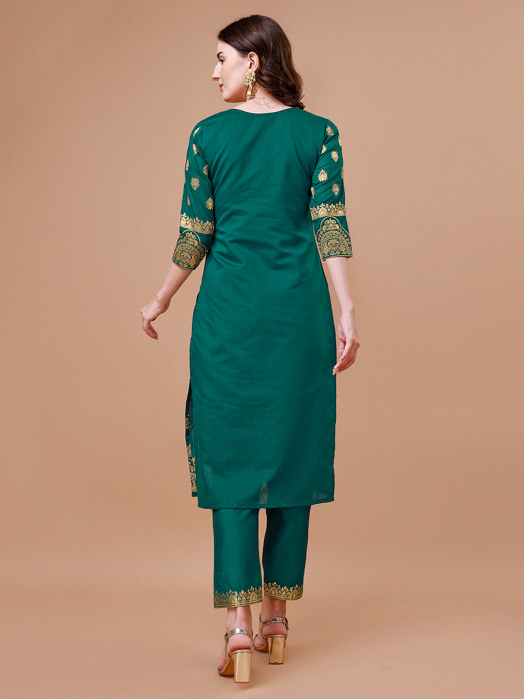 Pure Banarasi Chanderi Jacquard Kurta With Pant & Dupatta Set, Multicolor - Hiral Fashion - Distacart