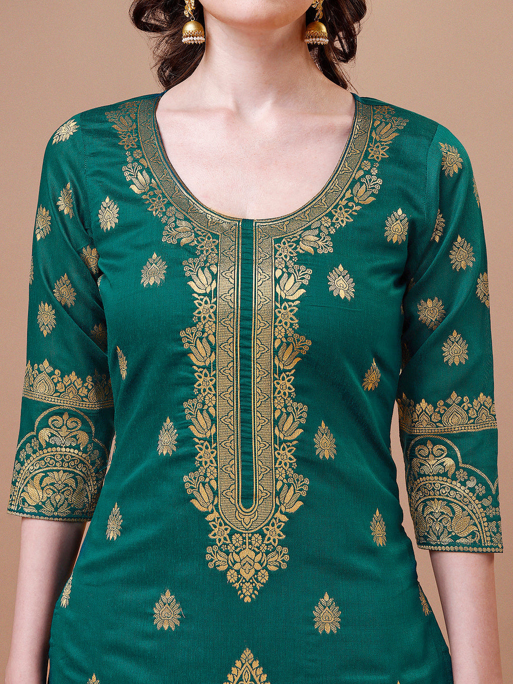 Pure Banarasi Chanderi Jacquard Kurta With Pant & Dupatta Set, Multicolor - Hiral Fashion - Distacart