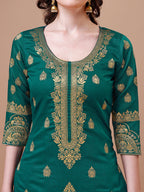 Pure Banarasi Chanderi Jacquard Kurta With Pant & Dupatta Set, Multicolor - Hiral Fashion - Distacart