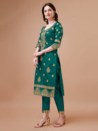Pure Banarasi Chanderi Jacquard Kurta With Pant & Dupatta Set, Multicolor - Hiral Fashion - Distacart