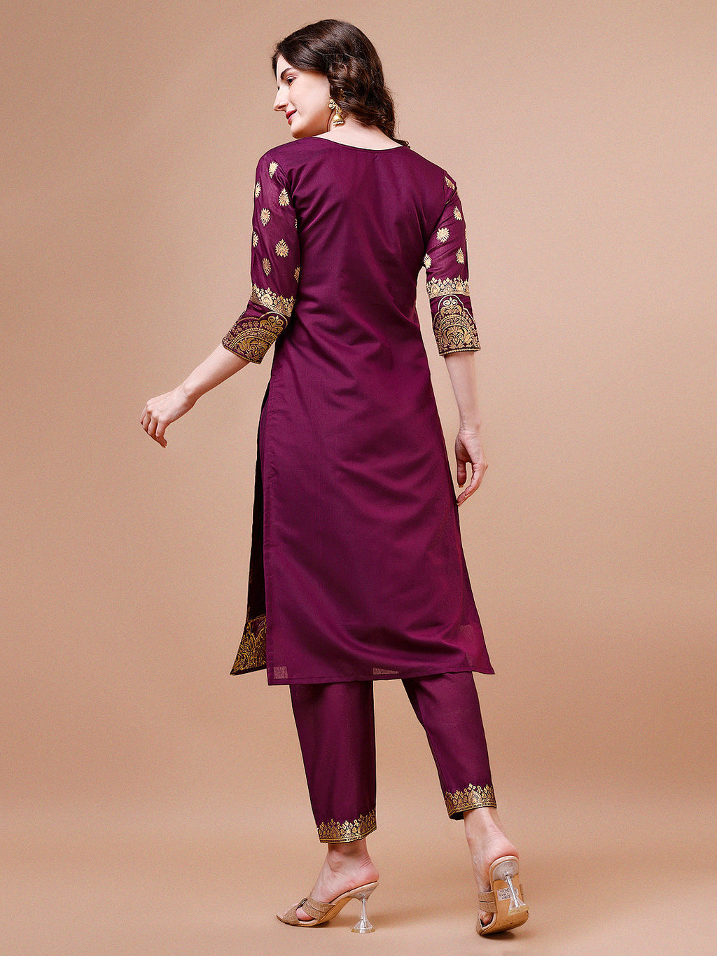 Pure Banarasi Chanderi Jacquard Kurta With Pant & Dupatta Set, Multicolor - Hiral Fashion - Distacart