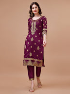 Pure Banarasi Chanderi Jacquard Kurta With Pant & Dupatta Set, Multicolor - Hiral Fashion - Distacart