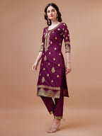 Pure Banarasi Chanderi Jacquard Kurta With Pant & Dupatta Set, Multicolor - Hiral Fashion - Distacart