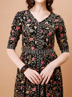 Embroidered Front Slit Floral Printed Kurta With Pant,Dupatta & Belt, Multicolor - Hiral Fashion - Distacart