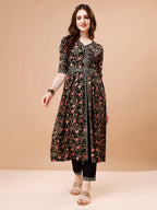 Embroidered Front Slit Floral Printed Kurta With Pant,Dupatta & Belt, Multicolor - Hiral Fashion - Distacart