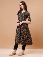 Embroidered Front Slit Floral Printed Kurta With Pant,Dupatta & Belt, Multicolor - Hiral Fashion - Distacart