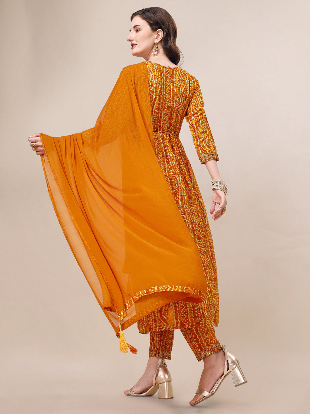 Printed & Embroidered Front Slit Kurta, Pant, Dupatta And Belt Set, Multicolor - Hiral Fashion - Distacart