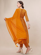 Printed & Embroidered Front Slit Kurta, Pant, Dupatta And Belt Set, Multicolor - Hiral Fashion - Distacart