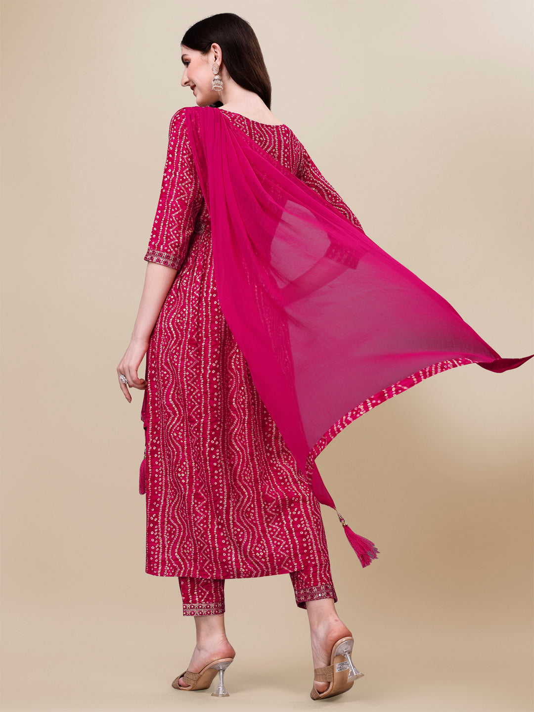 Printed & Embroidered Front Slit Kurta, Pant, Dupatta And Belt Set, Multicolor - Hiral Fashion - Distacart