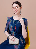 Placement Hand Embroidered Kurta With Pant & Embroidered Organza Dupatta, Multicolor - Hiral Fashion