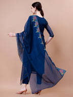 Placement Hand Embroidered Kurta With Pant & Embroidered Organza Dupatta, Multicolor - Hiral Fashion