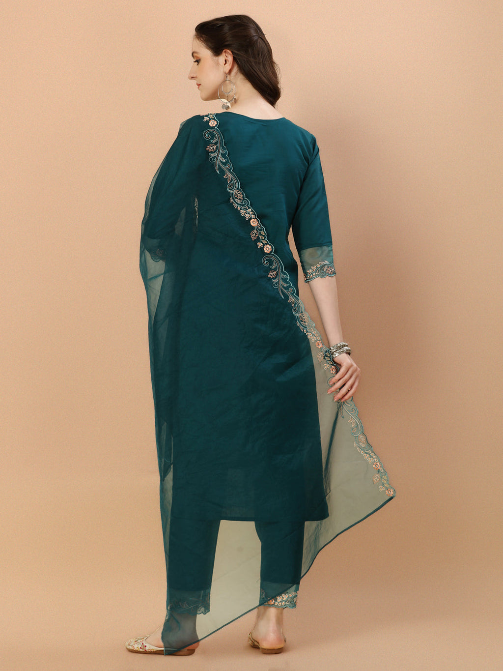 Hand Embroidered Kurta With Pant & Organza Premium Embroidered Dupatta, Multicolor - Hiral Fashion - Distacart