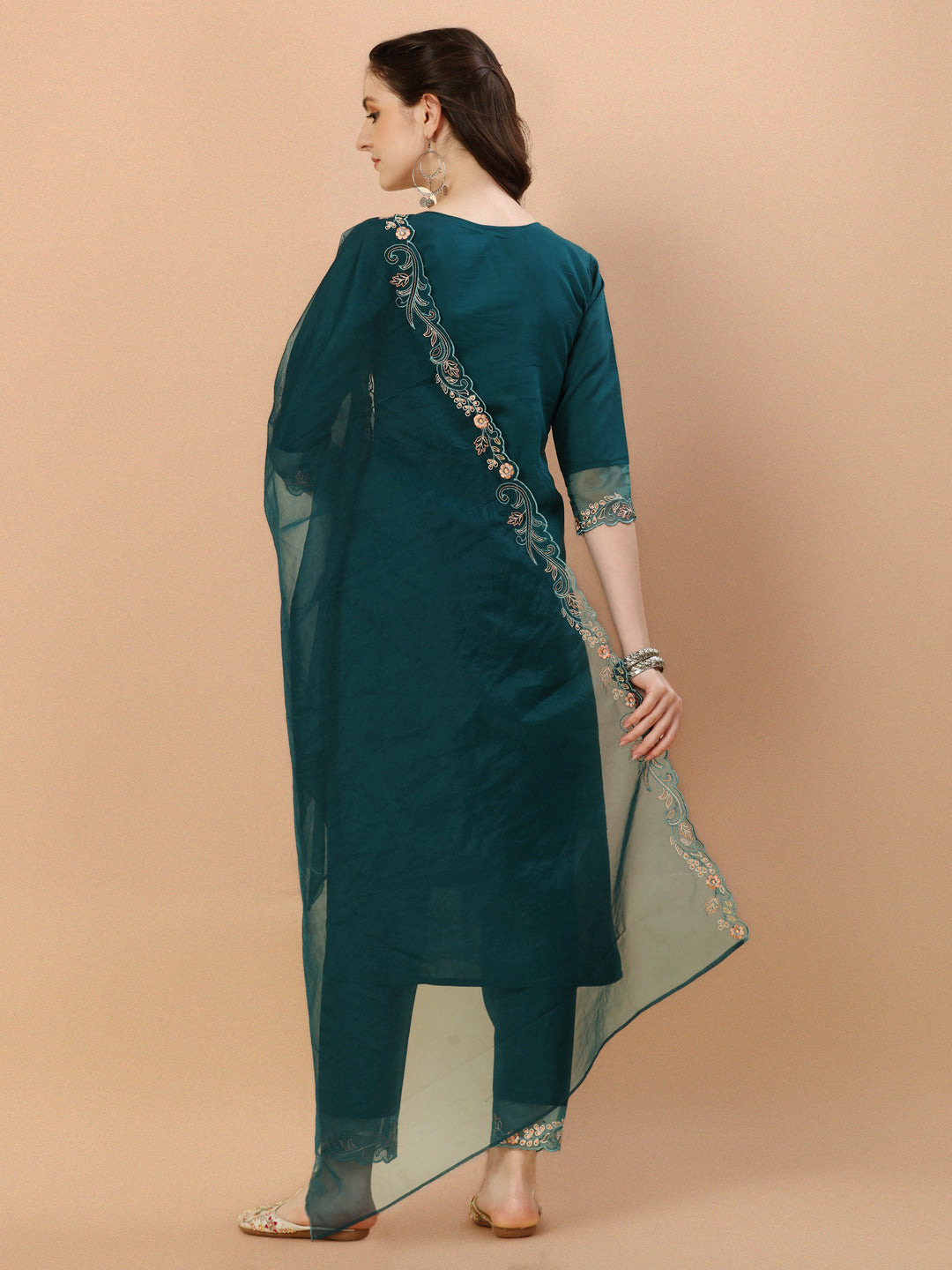 Hand Embroidered Kurta With Pant & Organza Premium Embroidered Dupatta, Multicolor - Hiral Fashion - Distacart
